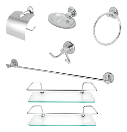 Kit Acessórios Banheiro Inox Lavabo Conjunto Porta Shampoo