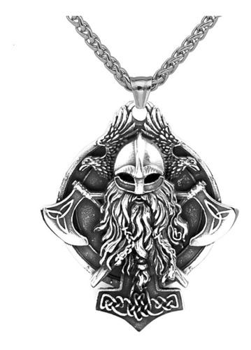 Collar Dije Odin Achas Cuervos De Acero Color Plata Hombre