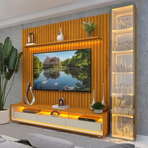 Rack Com Painel Ripado Para Tv Até 85 3g1p Fd Naturale/off White