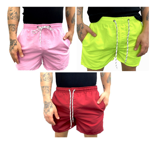 Pack X3 Short De Baño Hombre Verano Malla Liso Mayorista