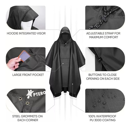 C Chaqueta De Impermeable De Poncho De Lluvia Con Capucha