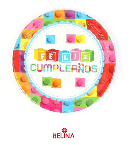 Platos De Cartón Feliz Cumpleaños Legos 6pcs 23cm