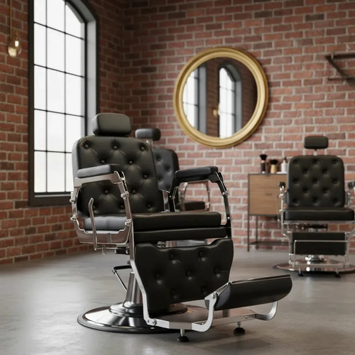 Poltrona Cadeira Para Salão Barbeiro Barber King Croma Capit Cor Preto Forma Da Base Redonda Tipo De Encosto Reclinável