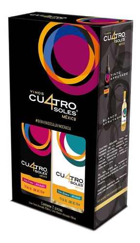 Vino Tinto Blanco Mexicano Cuatro Soles Afrutado 2 Pack 750ml