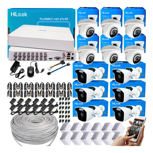 Kit Cctv Camaras Hikvision Hilook Dvr 16ch + 12 Cam 1080 2mp