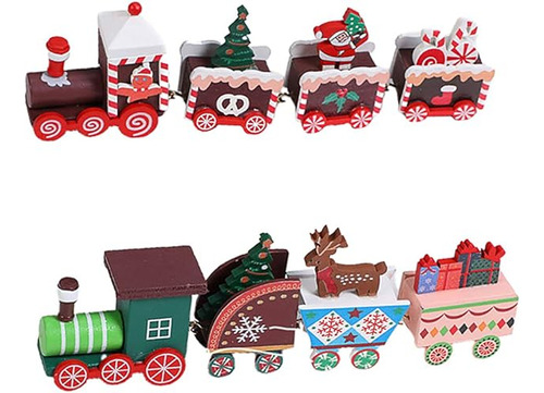 2 Adornos De Madera De Tren De Navidad Con Figura De Reno De