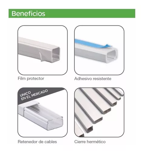 Canaleta para cables 20x20 mm de 2 metros con retenedor