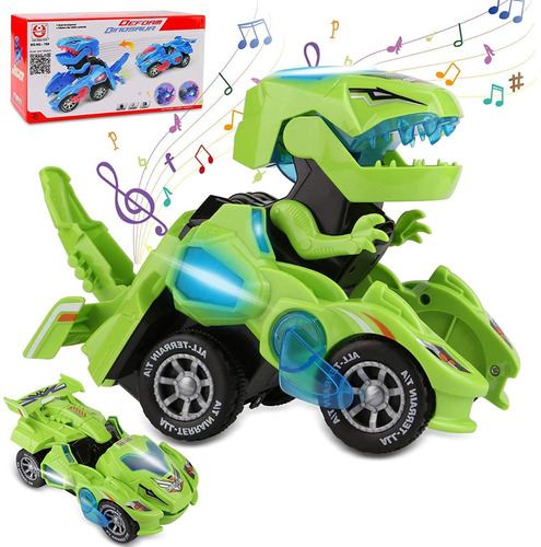 Transformación Automática Dino Cars Con Música Y Luz Led