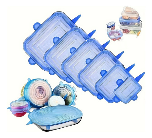 Tapas De Silicona Reutilizables - Herméticas Y Multiusos 6pz Transparente Cuadrado