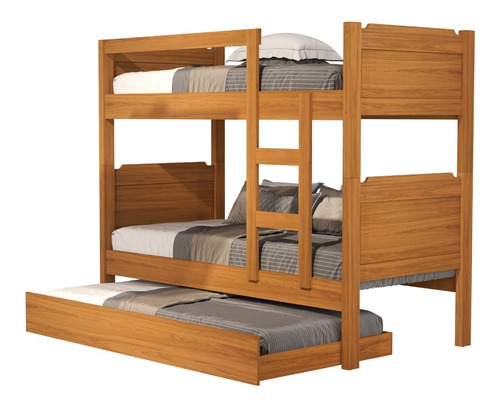 Beliche+cama Auxiliar Reforçada Escada E Grade Proteção Star Cor Nature