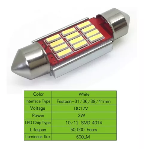 Bombilla Tipo Fusible 3 Led CanBus Luz Matrícula Coche 36-39-41mm