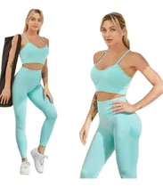 Comprar Conjunto Deportivo Lycra Push Up + Crop Top Celeste Ref 5055