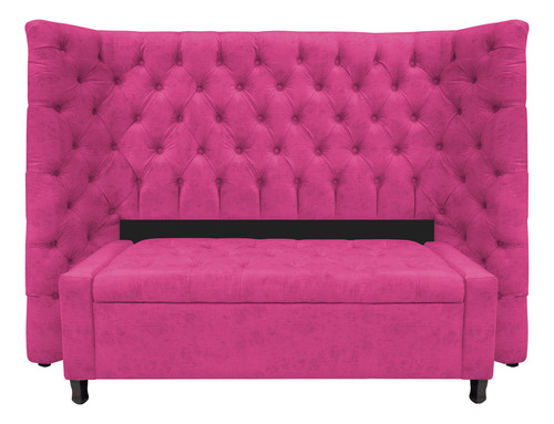 Kit Cabeceira E Calçadeira Baú Casal Everest P02 140cm Suede Cor Pink