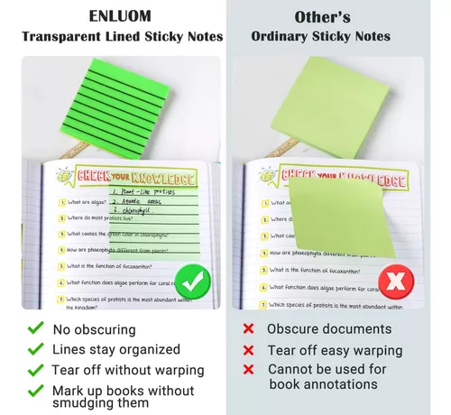 ENLUOM 400 Sheets Color Transparent Sticky Notes - 3 x 3 in