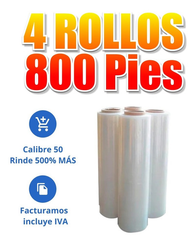 4 Rollos De Emplaye Playo Film Pelicula Estirable 18x50x800