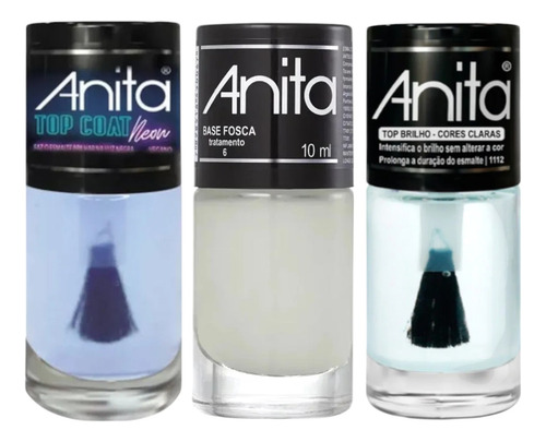 Kit Top Coat Neon + Fosco + Cores Claras 10ml Anita
