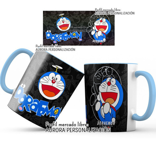 Mug Pocillo Doraemon Gato Cosmico Interior Y Oreja Azul 091