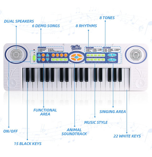 Teclado Electrónico De Piano De 37 Teclas Con Micrófono,