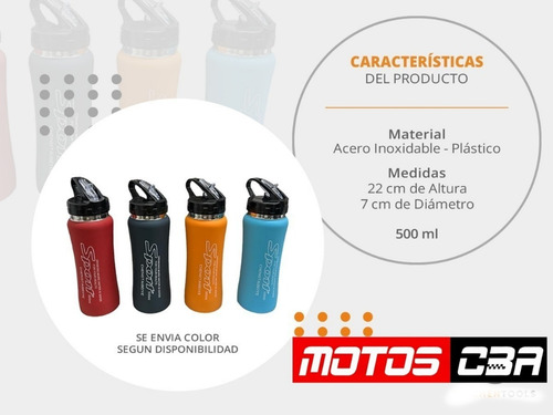 Imagen 3 de 5 de Botella Deportiva Sport Termo Acero Inox Engomado 500 Ml