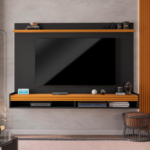 Painel Para Tv Até 75 Polegadas Ripado Brasil 183cm Cor Preto/Cedro