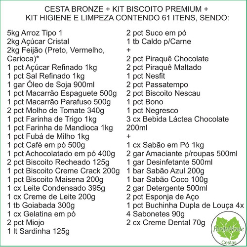 Cesta Básica Bronze + Kit Biscoito + Kit Limpeza - 62 Itens