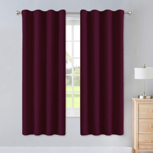 Jgo De Cortinas Blackout Textil 150cm Largo Presillas Oculta Color Borravino