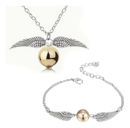 Conjunto Collar Y Pulsera De Snitch Oro Y Plata Harry Potter