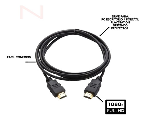 Imagen 2 de 5 de Cable Hdmi 1,8 Mts 1080p Full Hd Lcd Tv Pc Ps5 Xbox Bluray
