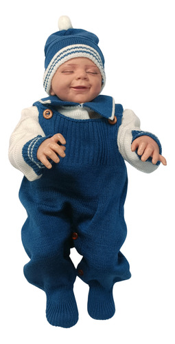 Conjunto Nacimiento Tejido Overall, Gorrito, Chambrita Azul