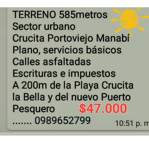 Vendo Terreno Playa Crucita