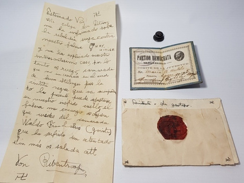 Imagen 1 de 8 de Antiguo Carnet Pin Carta Partido Demócrata Progres Mag 56812