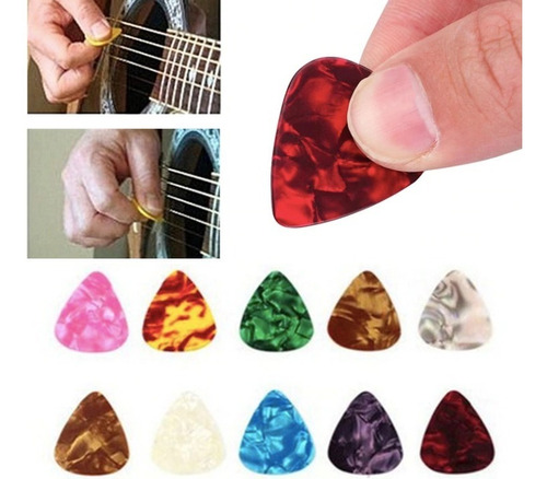 Imagen 1 de 2 de Pack 10 Uñetas Guitarra Bajo Ukelele 0.46mm Colores Surtidos