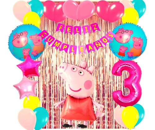 Combo Globos De Cumpleaños Peppa Pig N°1 Kit Completo