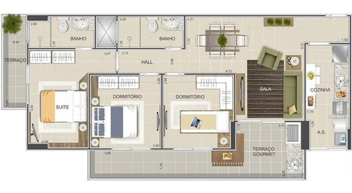 Imagem 11 de 11 de Apartamento, 3 Dorms Com 88.48 M² - Tupi - Praia Grande - Ref.: Vno101 - Vno101