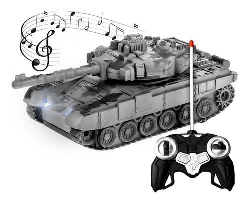 Auto Radio Control Remoto Tanque De Guerra Recargable Sonido Color Camuflado gris Personaje T-90