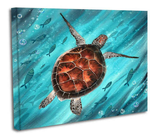 Cuadro Lienzo Canvas 45x60cm Tortuga Corriente Pintura Oleo