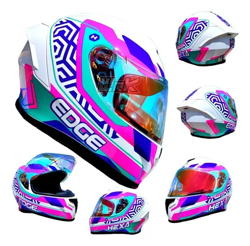 Casco Para Moto Dama Jet Blanco-Rosa Flor - Tienda Moto Rider México