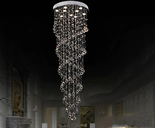 Lámpara Modernista De Cristal Cortado Tipo Doble Espiral De 80 Por 3.20 Mts. De Altura Falavic