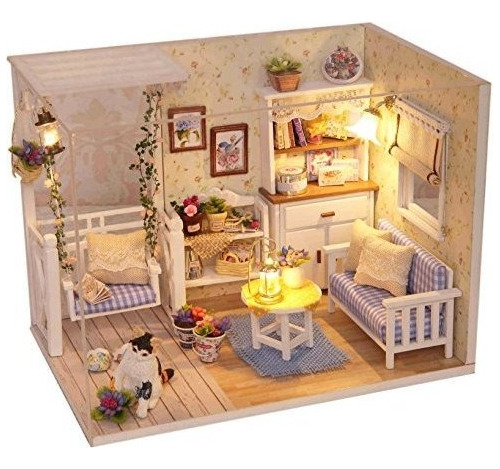 Ogrmar Wooden Dollhouse Miniatures Kit De Casa Diy Con T