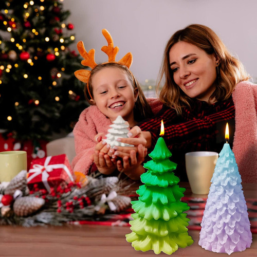 Molde De Árbol De Navidad Con Vela De Silicona De 2 Piezas