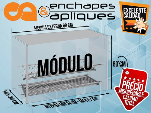 Imagen 3 de 8 de Locero Escurridor Porta Platos 100% Acero Inox F8114 - 60 Cm