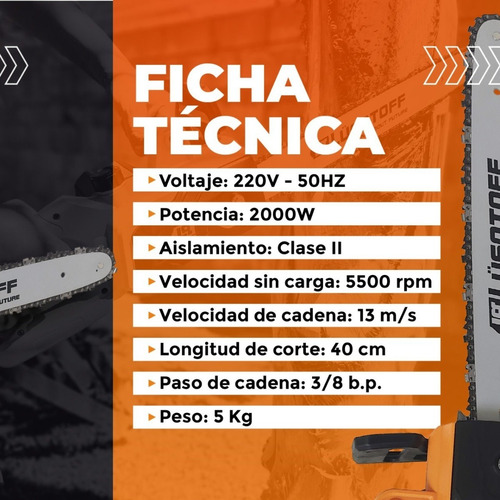 Imagen 6 de 9 de Electrosierra Motosierra Lusqtoff 2000w Espada 40cm Esl200-8