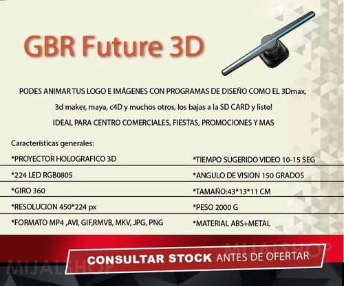 Proyector Holografico 3d Future Gbr Logo Animacion 360° Led