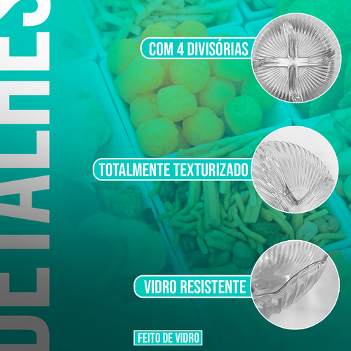 Petisqueira Vidro Grande 4 Divisórias 20 Cm Tabua Frios Cor Transparente