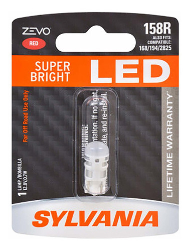 Sylvania 158 T10 W5w Zevo Led Red Bulb Bright Led Bulb Ideal