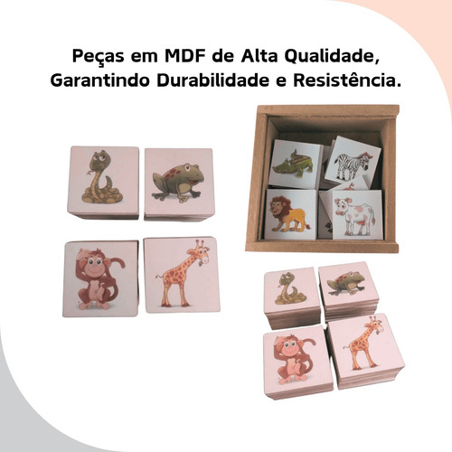 Jogo Da Memória Animais 40 Peças Em Madeira