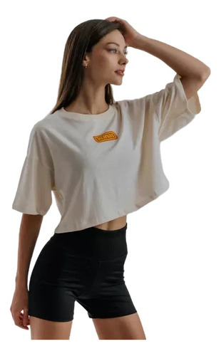 Remera Crop Deportiva De Mujer Active Retro Blanca Teinas 