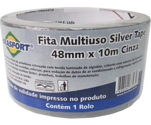 06 Fita Adesiva Silver Tape Brasfort 48x 10m Cinza - C382345