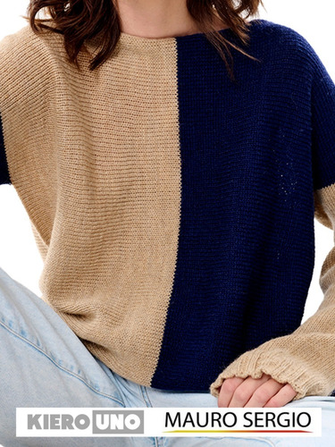 Sweater Mauro Sergio Mujer 2023 Bicolor Holgado Sin Costuras