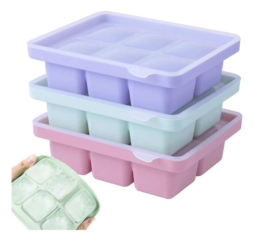 3 Peças Forma Gelo Cubo Com Tampa Rígida Flexível Fundo De S